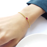 925 Sterling Silver Women Red Zircon Chain Bracelet Bangle