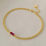 925 Sterling Silver Women Red Zircon Chain Bracelet Bangle