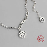 925 Sterling Silver Necklace Smiley Tag Retro Style Women Jewelry Gift