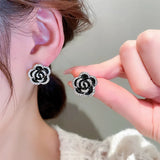 Korea Rhinestone Drops Camellia 3 Pcs Set Crystal Necklace Earrings Bracelet