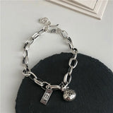 Korea S925 Sterling Silver Dollar Bag Chain Bracelet Hip Hop Style