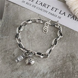 Korea S925 Sterling Silver Dollar Bag Chain Bracelet Hip Hop Style