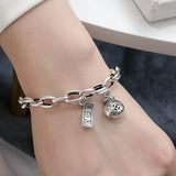 Korea S925 Sterling Silver Dollar Bag Chain Bracelet Hip Hop Style
