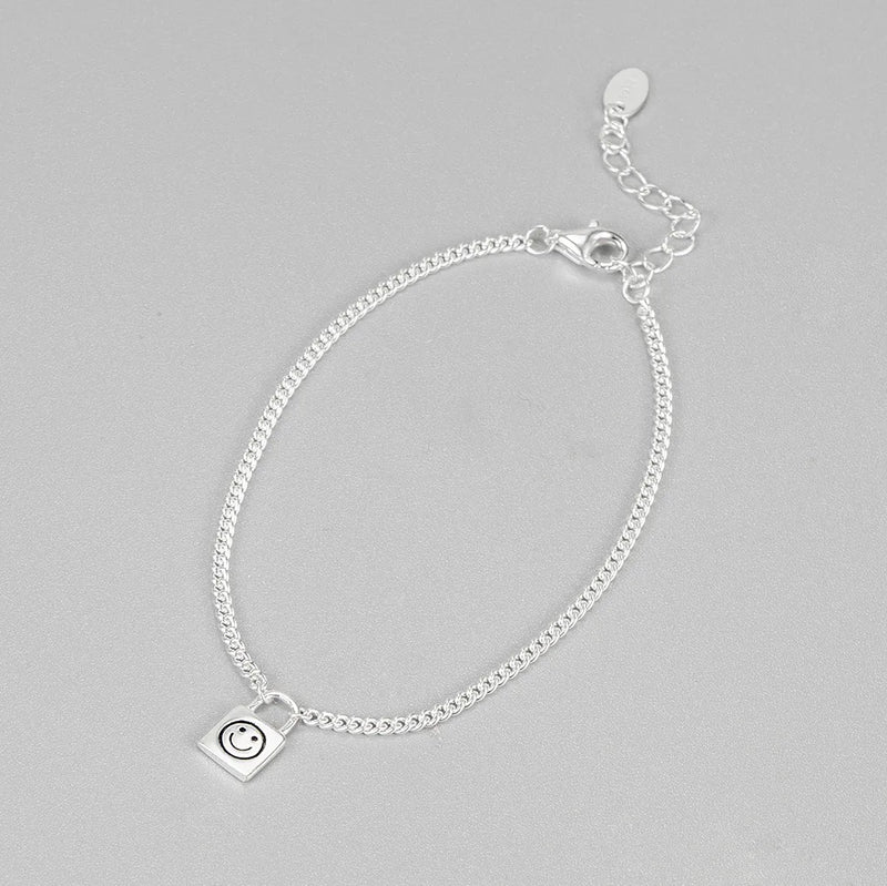 Korea S925 Smiley Face Small Lock Bracelet Ins Fairy Girl Silver Jewelry