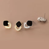 Korea S925 Sterling Silver Zircon Square Stud Earrings YME952