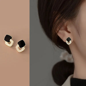 Korea S925 Sterling Silver Zircon Square Stud Earrings YME952