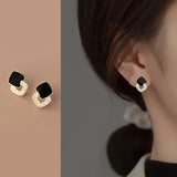 Korea S925 Sterling Silver Zircon Square Stud Earrings YME952