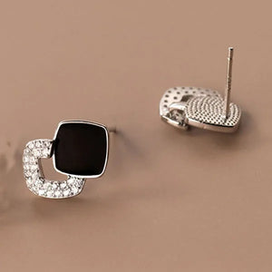 Korea S925 Sterling Silver Zircon Square Stud Earrings YME952