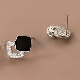 Korea S925 Sterling Silver Zircon Square Stud Earrings YME952