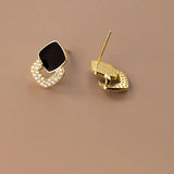 Korea S925 Sterling Silver Zircon Square Stud Earrings YME952