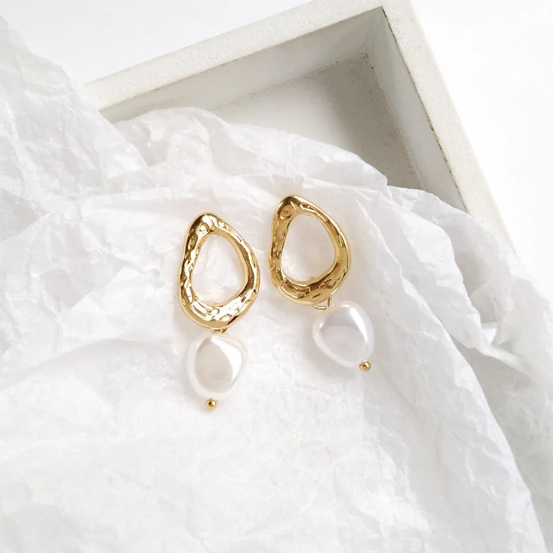 Korea Personality Geometric Clip Earrings Pearl Jewelry Women's Accessories