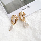 Korea Personality Geometric Clip Earrings Pearl Jewelry Women's Accessories