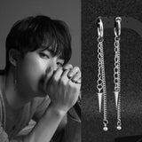 Korea Star Punk Earring Clip Tassel Chain Red Hip-hop Rock Boys Stud Earrings