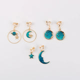 Korea Style Enamel Star Moon Circle Clip Earrings For Women