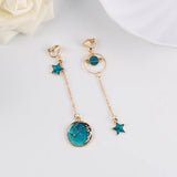 Korea Style Enamel Star Moon Circle Clip Earrings For Women