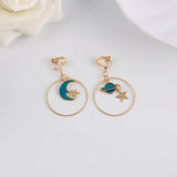 Korea Style Enamel Star Moon Circle Clip Earrings For Women