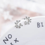 Korea Clear CZ Flower Earrings 925 Sterling Silver C Shape Ear Jewelry