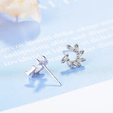Korea Clear CZ Flower Earrings 925 Sterling Silver C Shape Ear Jewelry