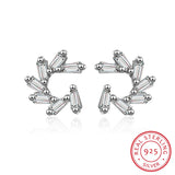 Korea Clear CZ Flower Earrings 925 Sterling Silver C Shape Ear Jewelry