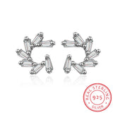 Korea Clear CZ Flower Earrings 925 Sterling Silver C Shape Ear Jewelry