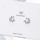 Korea Clear CZ Flower Earrings 925 Sterling Silver C Shape Ear Jewelry