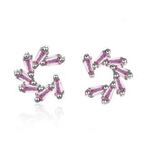 Korea Clear CZ Flower Earrings 925 Sterling Silver C Shape Ear Jewelry