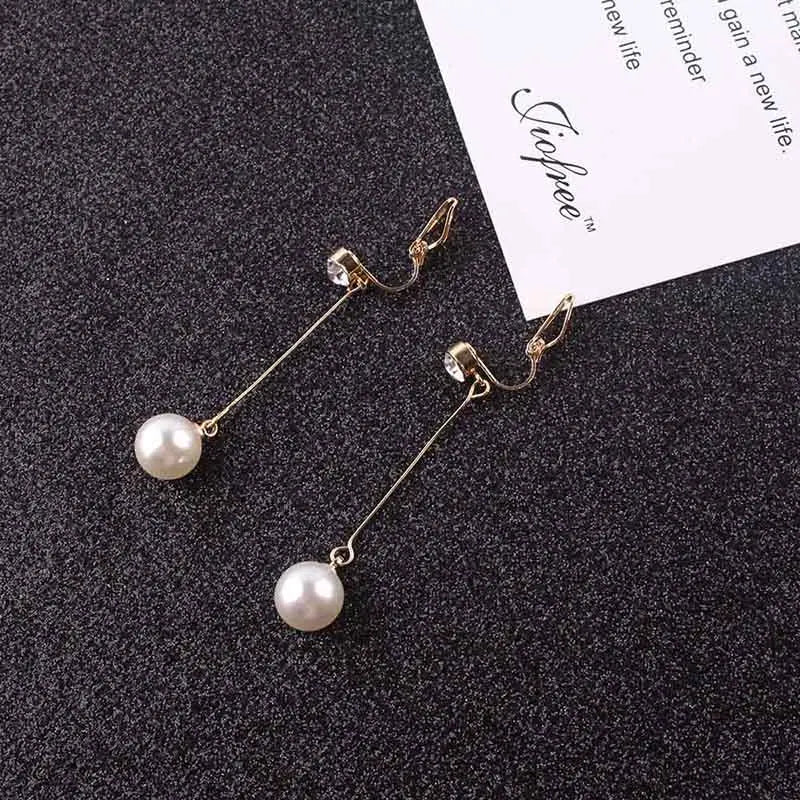 Korea Style Clip Earrings Long Pearl No Ear Hole Jewelry