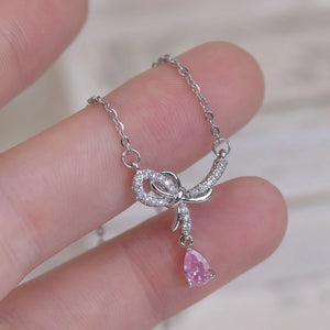 Korea Sweet Crystal Bow Knot Pendant Necklace