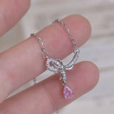 Korea Sweet Crystal Bow Knot Pendant Necklace