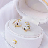 Korea Sweet Stars Ear Stud Jewelry Micro Inlaid Pearl Earrings