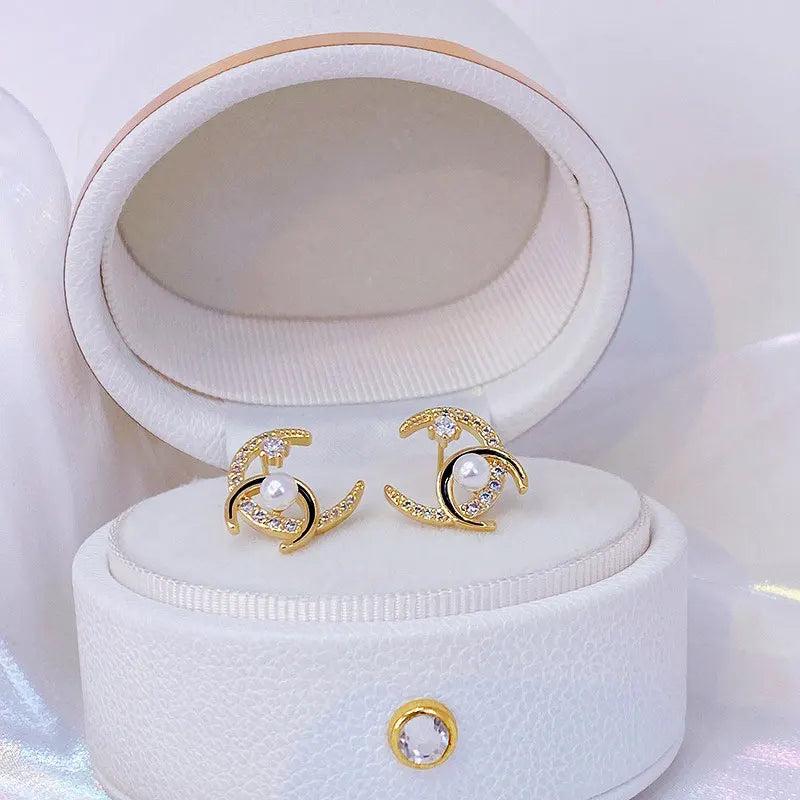 Korea Sweet Stars Ear Stud Jewelry Micro Inlaid Pearl Earrings