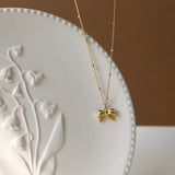 Sweet Princess Bow Pendant Necklace for Women Stainless Steel 18K Jewelry