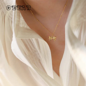 Sweet Princess Bow Pendant Necklace for Women Stainless Steel 18K Jewelry