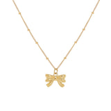 Sweet Princess Bow Pendant Necklace for Women Stainless Steel 18K Jewelry