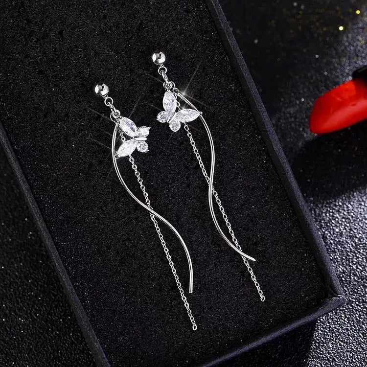 Korea Temperament Joker Earrings Female Tide Long Tassel Studded Earrings