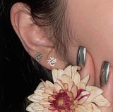 Korea Japanese Kanji Love Metal Stud Earrings For Women Girls Punk Y2K Jewelry