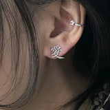 Korea Japanese Kanji Love Metal Stud Earrings For Women Girls Punk Y2K Jewelry