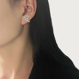Korea Japanese Kanji Love Metal Stud Earrings For Women Girls Punk Y2K Jewelry