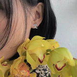 Korea Japanese Kanji Love Metal Stud Earrings For Women Girls Punk Y2K Jewelry