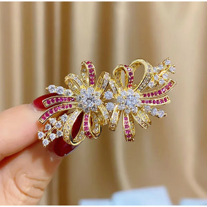 Korea Zirconium Flower Bow Brooch Pin for Women