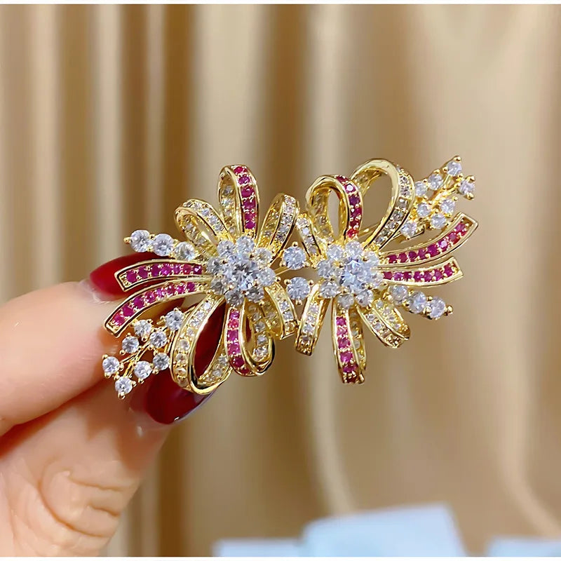 Korea Zirconium Flower Bow Brooch Pin for Women