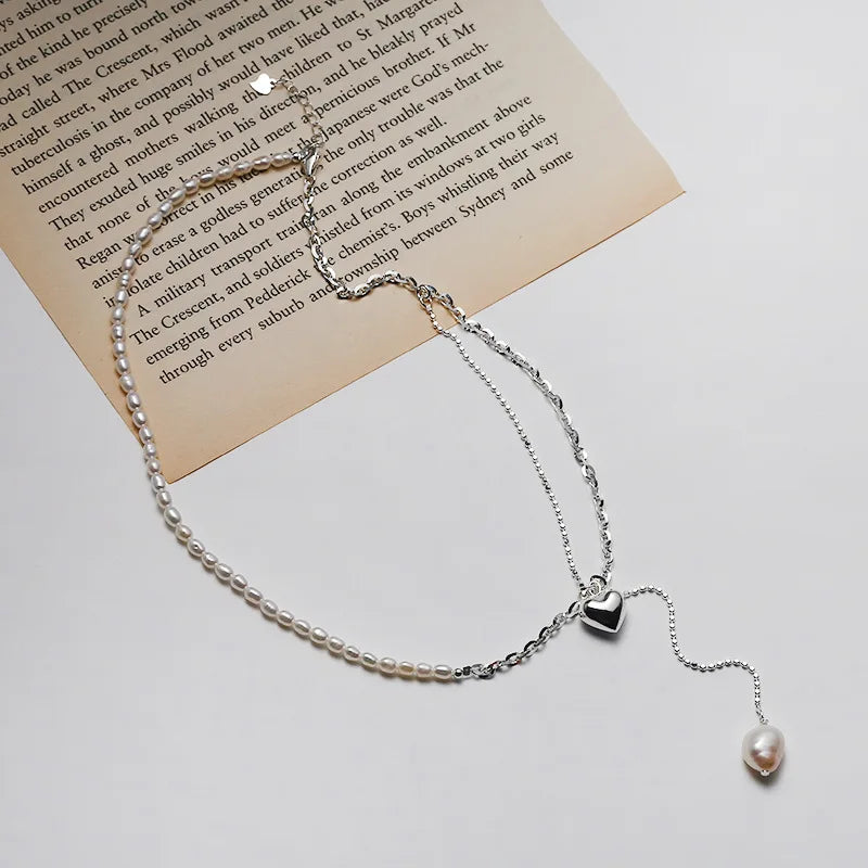 Korea Pearl Love Necklace s925 Sterling Silver