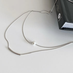 Elegant S925 Sterling Silver Double Chain Pearl Necklace