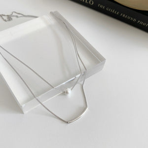 Elegant S925 Sterling Silver Double Chain Pearl Necklace