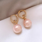 Korean 14K Plated Zircon Pink Pearl Pendant Earrings