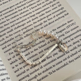 Korean S925 Sterling Silver Pearl Chain Bracelet with Lettering, Extension Chain