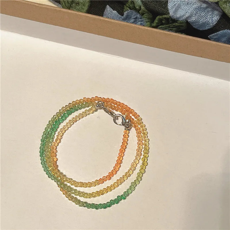 Korean Colorful Crystal Necklace Sweet Teen Girls Neck Chain