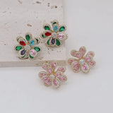 Korean 14K Plated Zircon Double-Layer Flower Earrings for Women