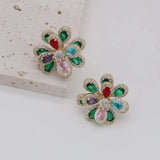 Korean 14K Plated Zircon Double-Layer Flower Earrings for Women