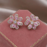 Korean 14K Plated Zircon Double-Layer Flower Earrings for Women